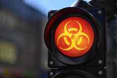 红色的信号量光生物危害警告象征科维德