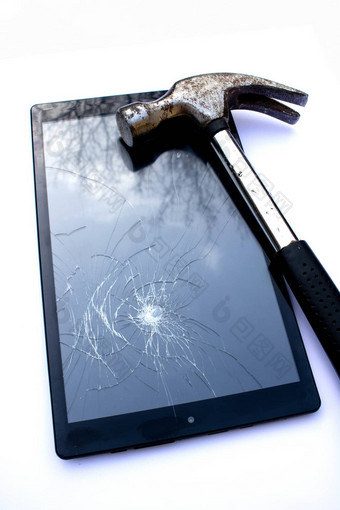 <strong>打碎</strong>了屏幕破坏破碎的<strong>玻璃</strong>关闭平板电脑电话
