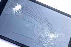 打碎了屏幕破坏破碎的玻璃关闭平板电脑电话
