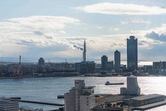 大阪日本- - - - - -2月空中视图大阪港口
