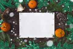 圣诞节背景冷杉分支机构纸雪花视锥细胞贝尔柑橘类水果装饰