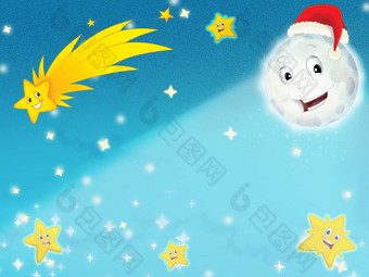 卡通微笑月亮晚上星星圣诞节朋友插图孩子们