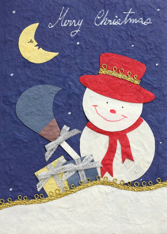 papercraft快乐圣诞节雪人月亮