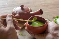 火柴绿色茶日本茶集陶瓷茶壶星