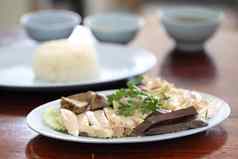 泰国食物美食蒸鸡大米考县MUN或