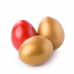 金蛋红色的蛋孤立的白色背景