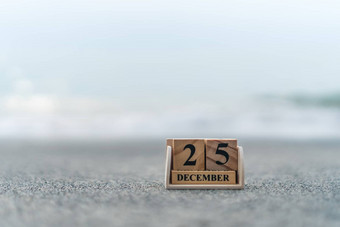 木砖块显示日期月日历12月克里斯特马斯一天