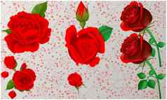 数字纺织设计小大红色的玫瑰