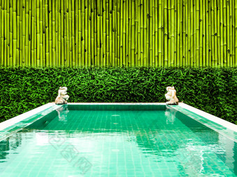 水疗中心游泳池绿色植物竹子墙
