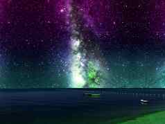 星系紫色的天空香蕉船障碍海