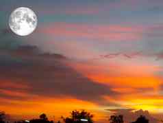 完整的月亮色彩斑斓的天空橙色黑暗灰色的云