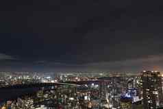 大阪城市日本城市景观晚上视图