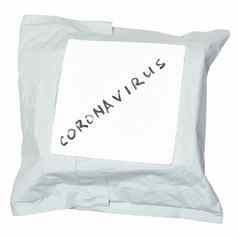 小包包裹中国标签冠状病毒孤立的白色背景