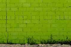 绿色石膏粗糙的砖墙纹理