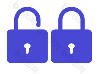 蓝色的开放关闭锁图标白色背景平风格锁