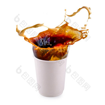 热咖啡溅外卖白色纸咖啡杯孤立的