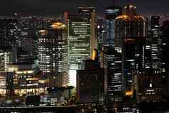 大阪城市日本城市景观晚上视图