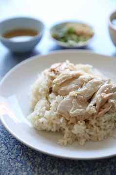 海南鸡大米黄瓜特写镜头泰国食物