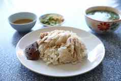 海南鸡大米黄瓜特写镜头泰国食物