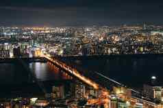 大阪城市城市景观景观背景《暮光之城》晚上