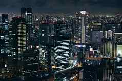大阪城市城市景观景观背景《暮光之城》晚上