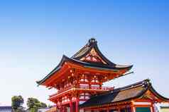 入口门红色的伏见inari神社著名的神道教神社《京都议定书》日本