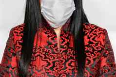 冠状病毒科维德世界爆发概念女穿面具