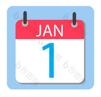 1月日历红色的日历图标一年标志平风格