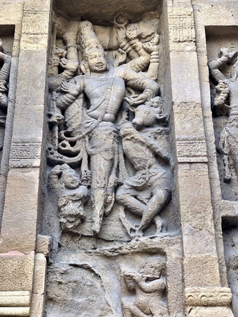 砂岩雕塑神狮子雕刻突出偶像古老的坎奇凯拉萨纳塔尔寺庙坎奇普拉姆