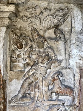 砂岩雕塑神狮子雕刻突出偶像古老的坎奇凯拉萨纳塔尔寺庙坎奇普拉姆