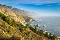 沿海视图大关于景观风景太平洋海洋岩石海岸线日落加州美国