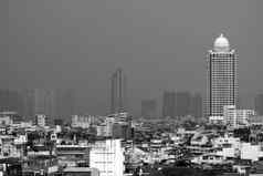 风景曼谷城市景观多云的一天资本泰国黑色的白色风格