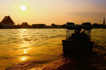 风景日落chaophraya河先生运河发言码头chaophraya河主要河曼谷泰国