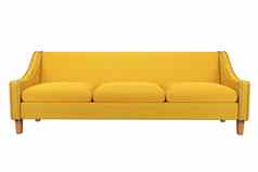 黄色的沙发椅子织物皮革白色背景
