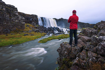 旅游oxarafoss瀑布冰岛