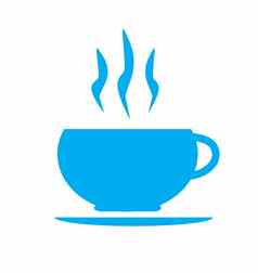 蓝色的咖啡杯图标白色背景平风格咖啡杯