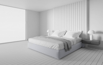 白色卧室床上大窗口斯堪的那维亚风格不