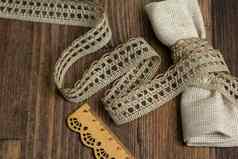 针织透空式亚麻丝带磁带农村风格乡村棉花生态自然木地面