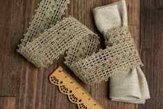 针织透空式亚麻丝带磁带农村风格乡村棉花生态自然木地面
