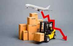 货物飞机叉车卡车纸板盒子红色的箭头下降工业生产业务减少运费运输卷交付产品货物