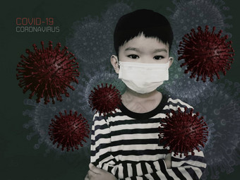 亚洲男孩穿保护面具疫情冠状病毒武汉