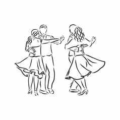 人跳舞林的跳舞葡萄牙语景观人跳舞向量草图插图