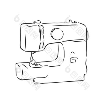 向量插图缝纫机简单的手画草图风格现代缝纫机向量草图插图