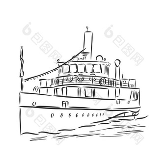 船汽船轮船涂鸦风格草图插图手画向量轮船向量草图插图