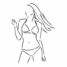 美丽的女人的身体比基尼向量插图泳衣向量草图插图