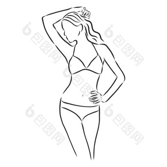 美丽的女人的身体比基尼向量插图泳衣向量草图插图