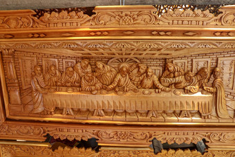 场景晚餐雕刻木模式晚餐雕刻木耶稣共享使徒耶路撒冷受难木雕刻木雕刻装饰描绘故事圣经
