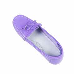 单休闲紫色的皮革平鞋子孤立的白色后台