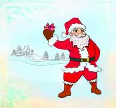 快乐一年卡圣诞老人冬天景观涂鸦生病了