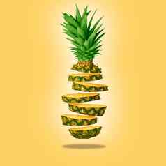 清洁隔离菠萝悬浮黄色的背景高决议图像健康概念健康的食物悬浮